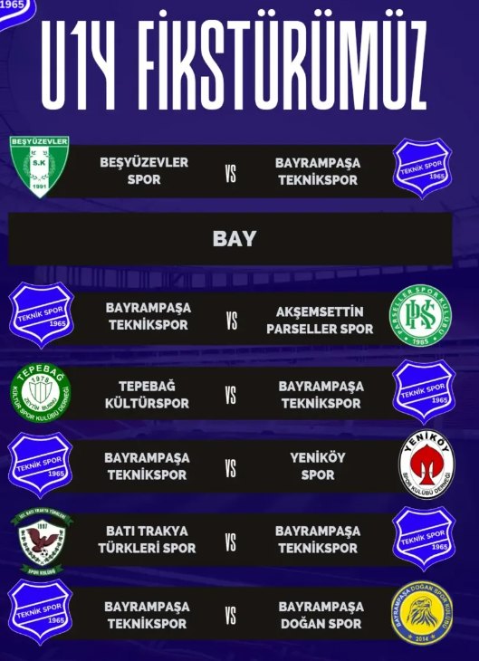 Bayrampaşa Teknikspor U14 fikstürü