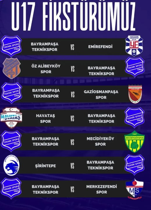 Bayrampaşa Teknikspor U17 fikstürü